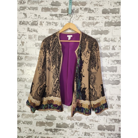 Chico's Jackets & Blazers - Boho Floral‎ Pleated Cardigan Large Muticolor Abstract Artsy Open Front Jacket